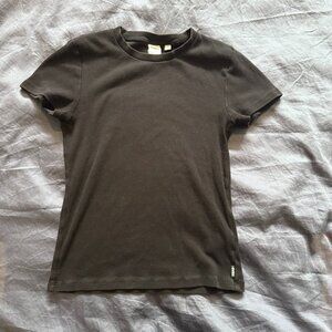 Aritzia TNA Ribbed Short Sleeve T-Shirt S Black Crew Neck Slim Fit